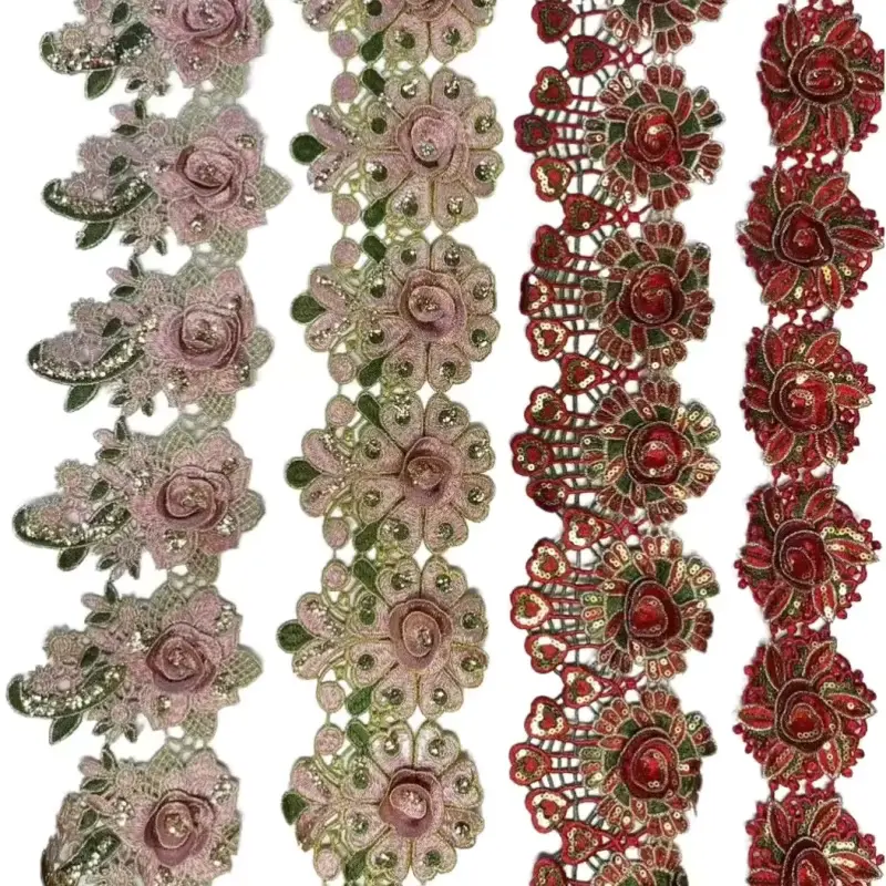 Fashionable High Quality Short Three Dimensional Floral Sequin Lace Suitable For Dresses And Other Accessories Fashionable High Quality Short Three Dimensional Floral Sequin Lace Suitable For Dresses And Other Accessories