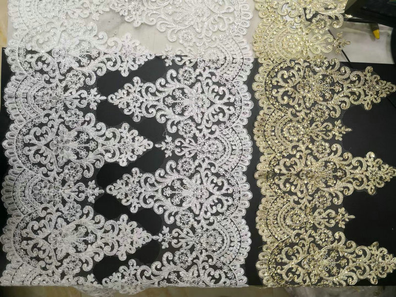 Custom Luxury Bridal French Lace Sequined Wedding Dress Border Lace for Wedding Lace