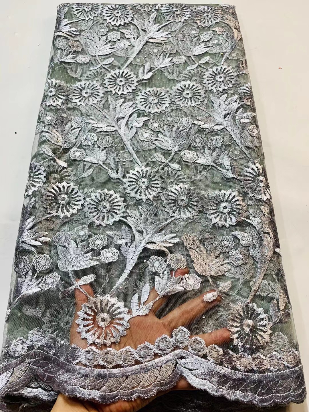 2021 Laser Cut African Polyester Lace Fabric With Sequins Nigeria Laces