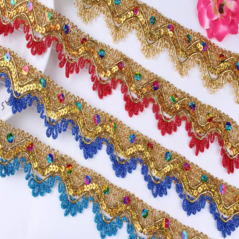 Clothing Accessories Gold and Silver Metallic Border Lace Trim Metallic Gold Sequins Embroidery Tatting Lace Trim