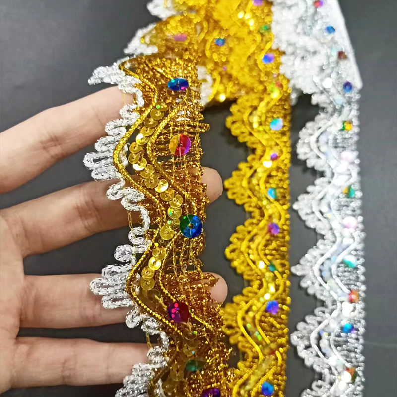 Aksesoris Border Gold lan Perak Lace Trim Multicolor Sequin Emas Emas Metallic Lace Trim