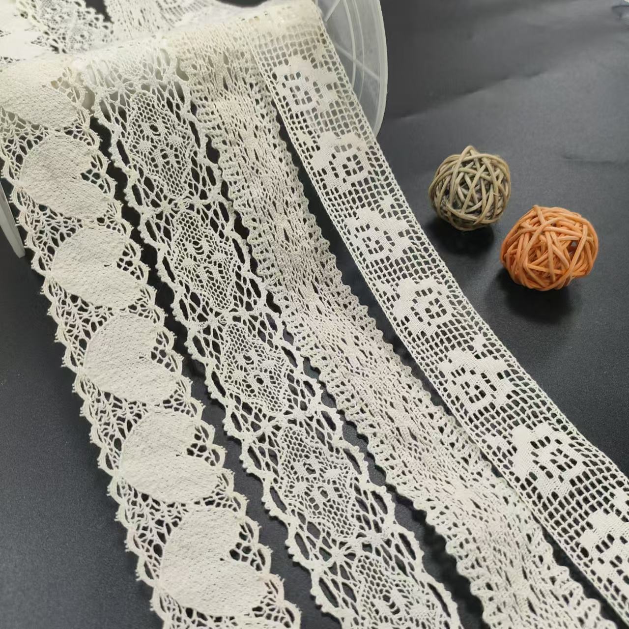Putih 100% Cotot Coklat Crochet Crochet Sulaman Lace