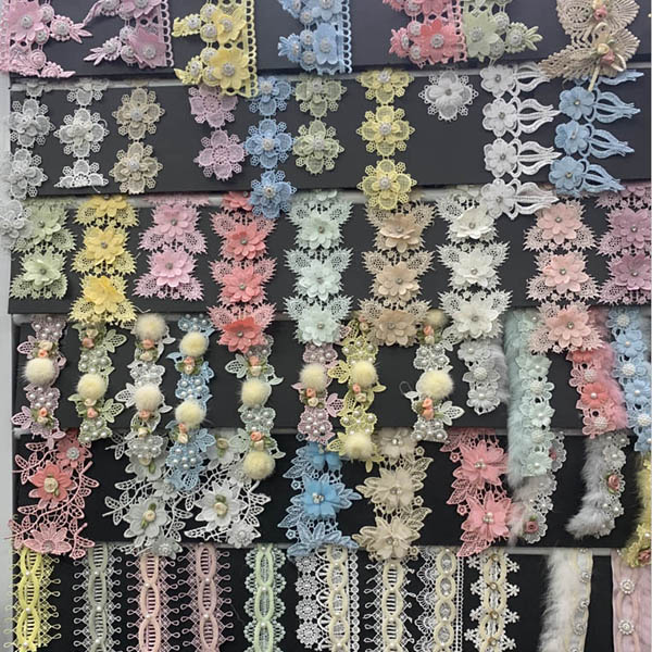 Bunga Mewah Terbaru 3D Lace Trim Multi Colors Stone Beads Pearl Tulle Lace