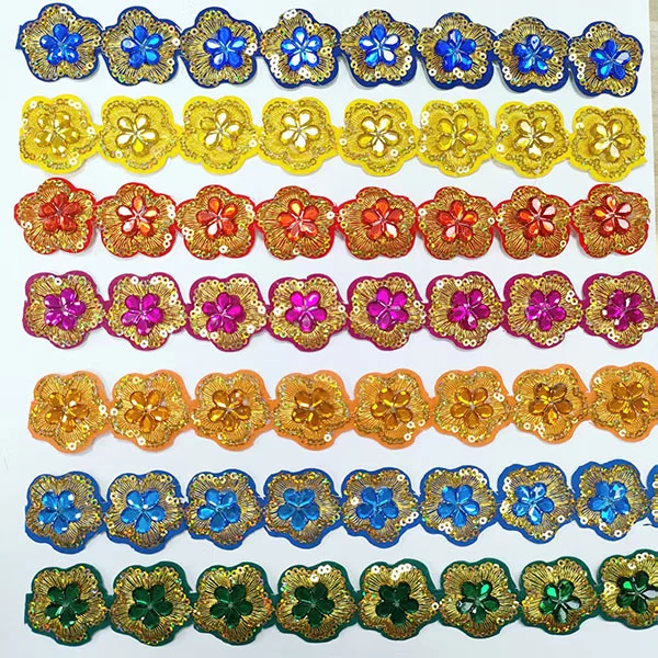 Rhinestone Lace Sulaman Lace Kanthi Back GLUE Lace Trimming Kanggo Pakaian