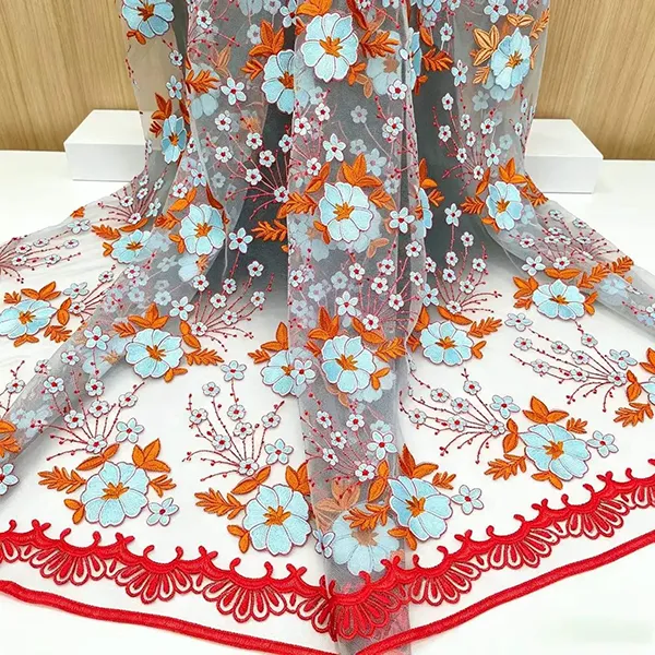 Vintage Multi-werna Bordir Mesh Lace Kain kanggo Dresses