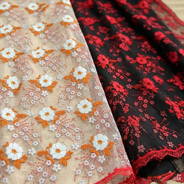 Vintage Multi-werna Bordir Mesh Lace Kain kanggo Dresses